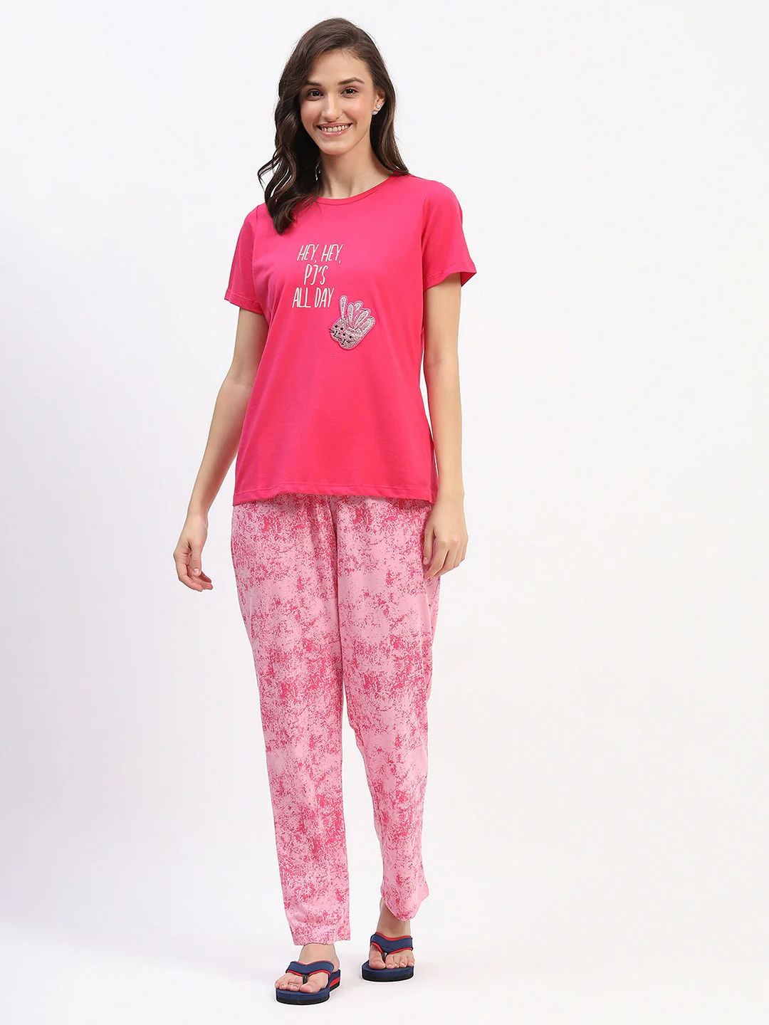 mSECRET Hot Pink Typographic Print Applique Night suit - Image 3