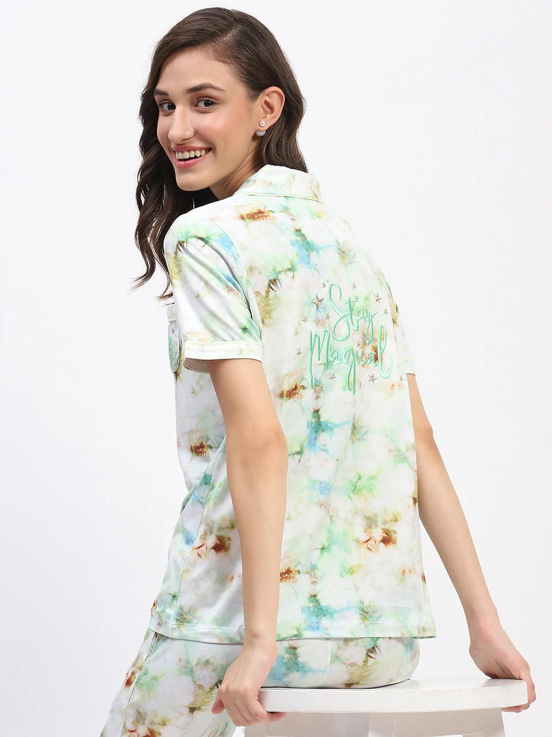mSECRET Short Sleeve Tie-Dye Mint Pajama Set - Image 2
