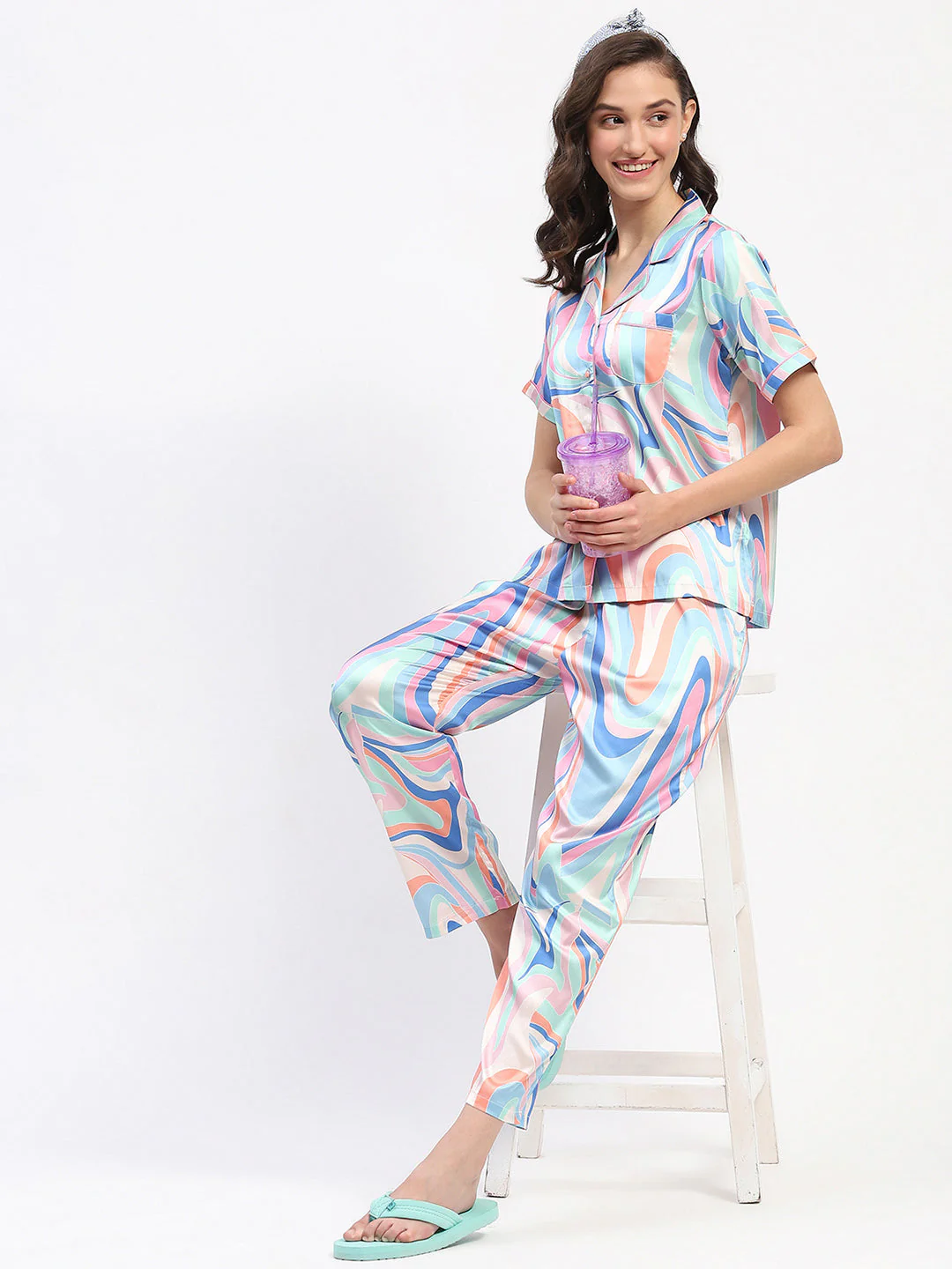 mSECRET Swirl-Patterned Pink Night Suit Set - Image 2