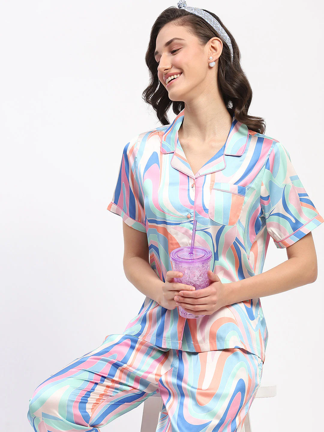 mSECRET Swirl-Patterned Pink Night Suit Set - Image 3