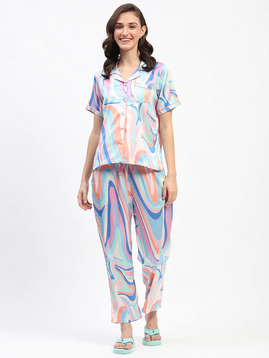 mSECRET Swirl-Patterned Pink Night Suit Set - Image 4