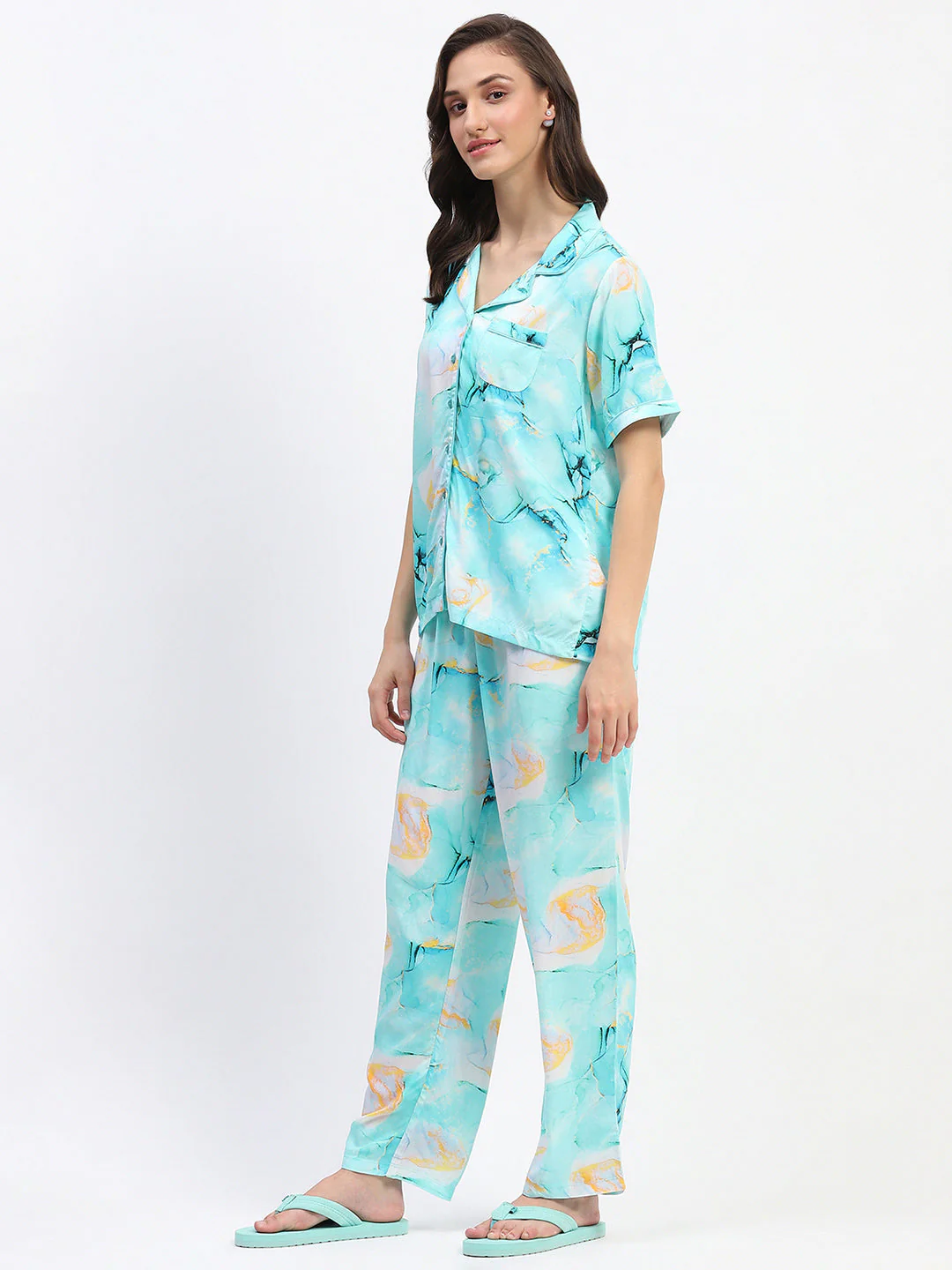 mSECRET Marble Print Button Down Aqua Night Suit - Image 5