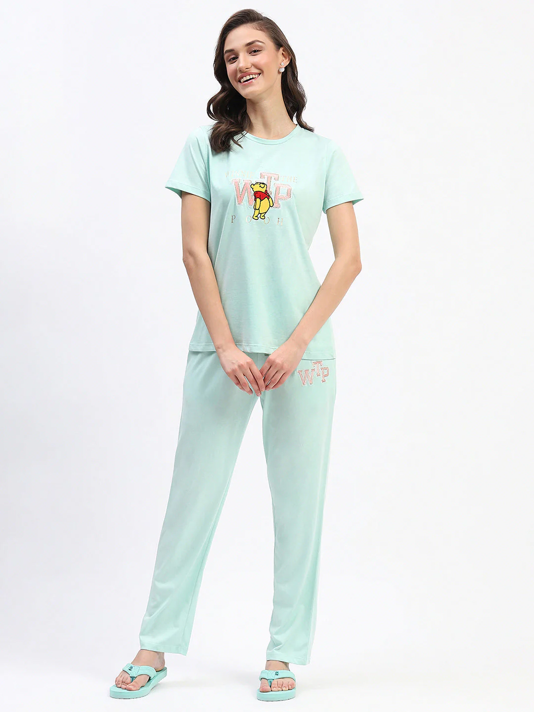 mSECRET Disney Typography Cotton Mint Night Suit Set - Image 3