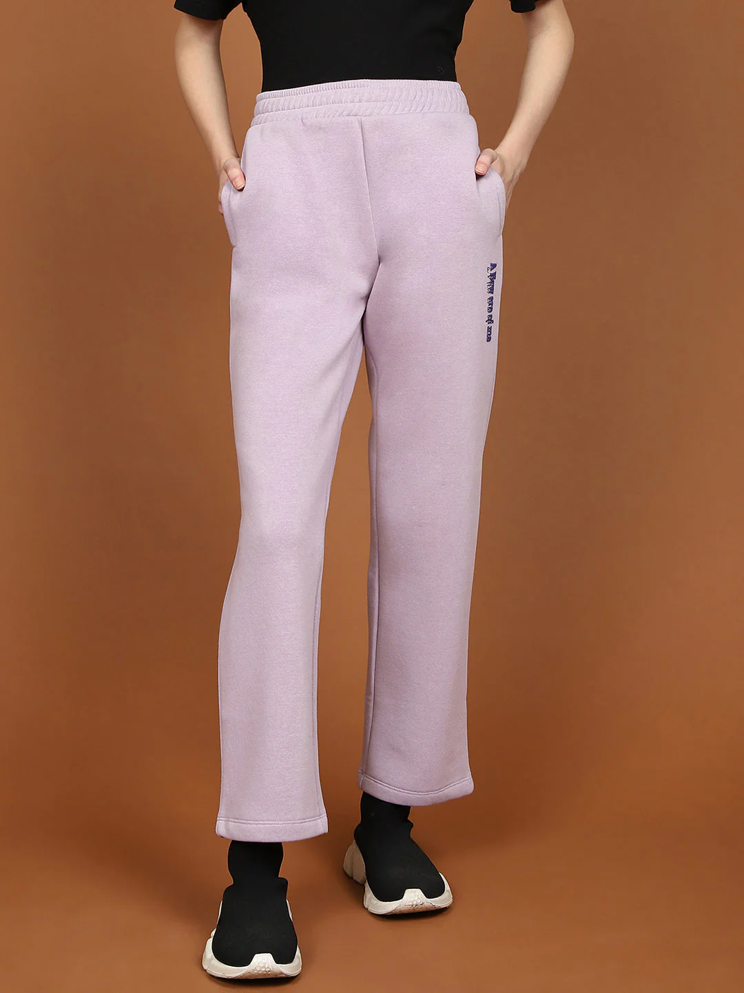 mSECRET Typography Detailing Mauve Cotton Track Bottoms - Image 2