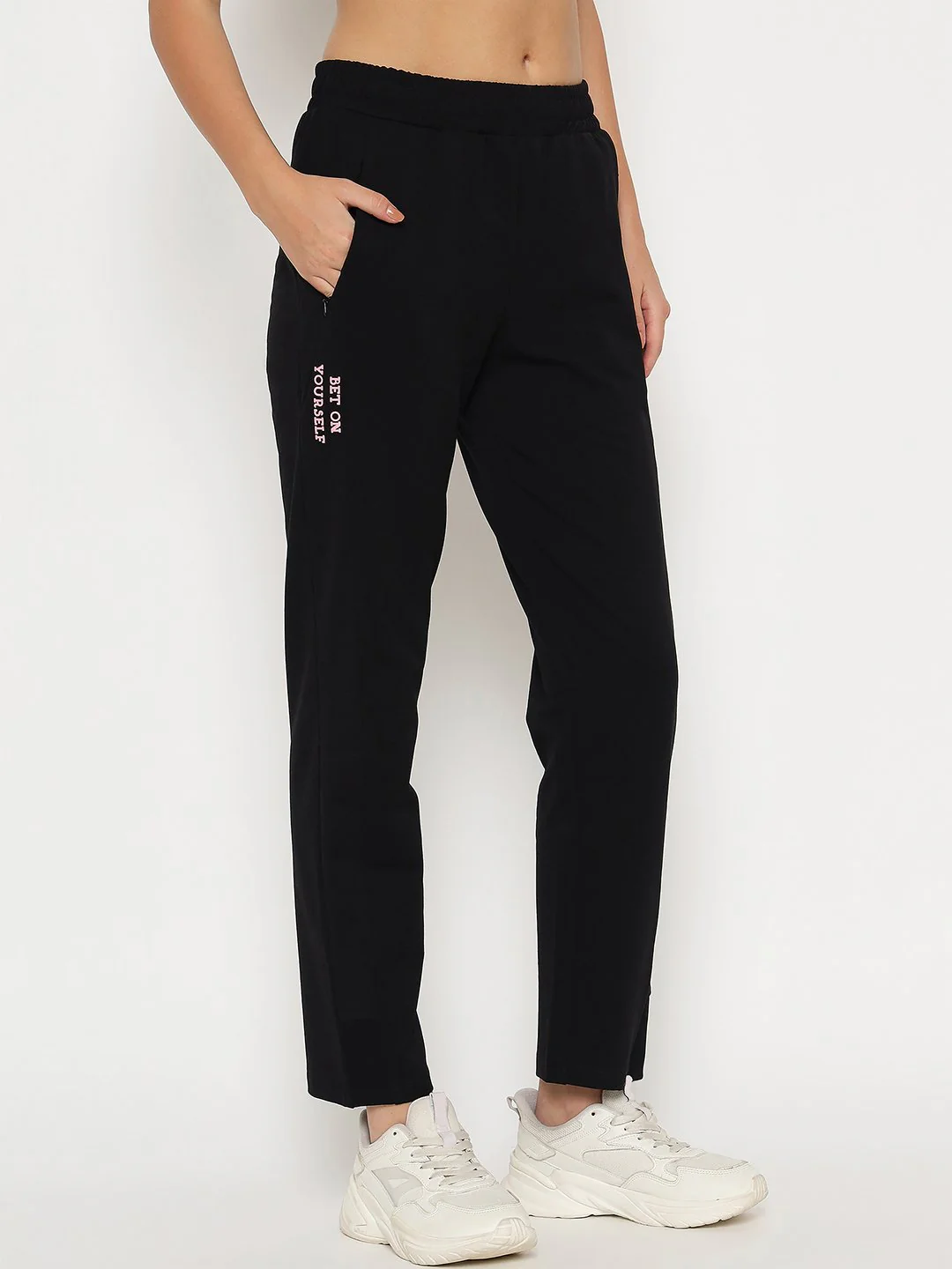 mSECRET Typography Adorned Cotton Blend Black Track Bottoms - Image 3