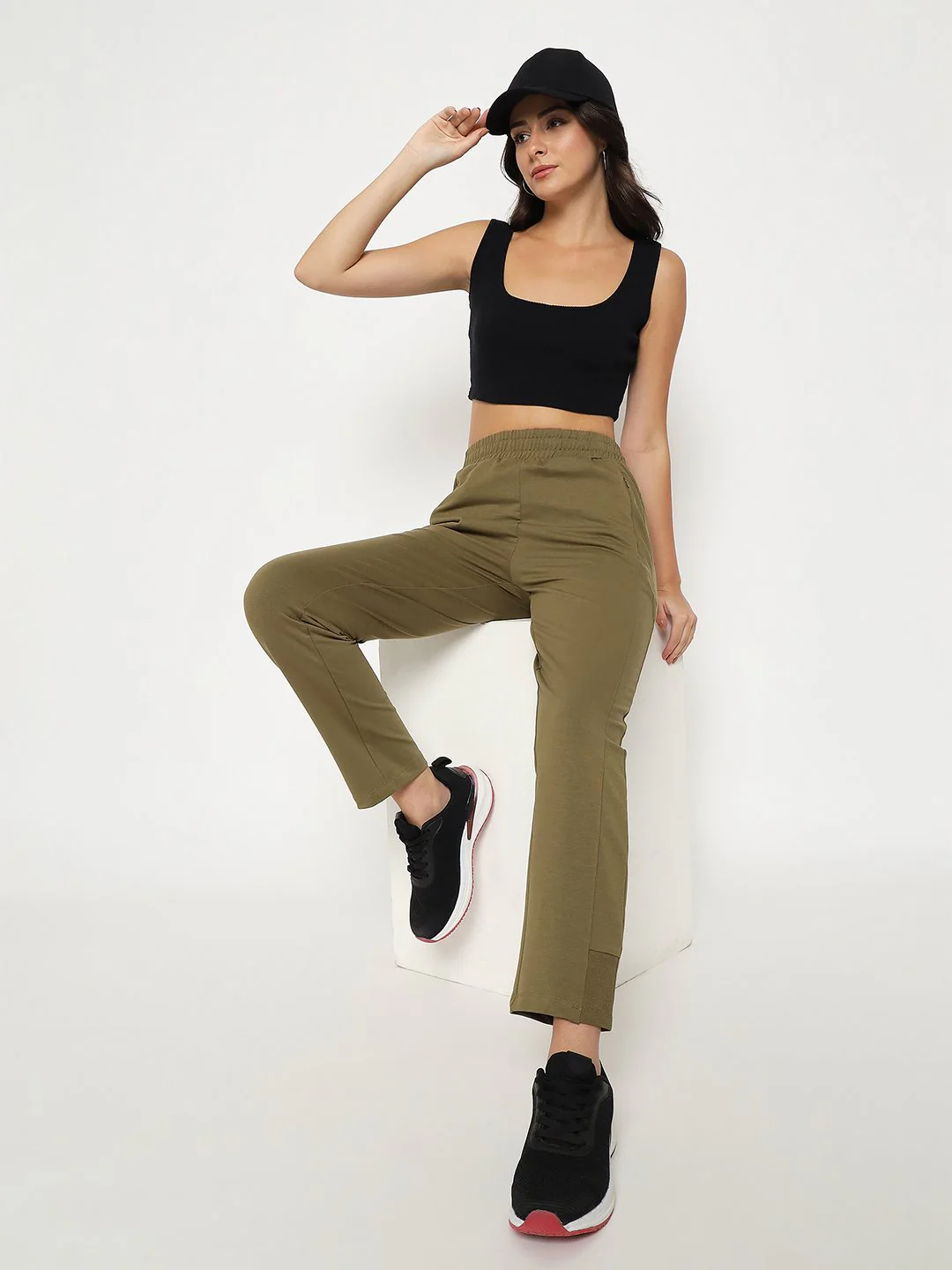 mSECRET Pleated Olive Green Straight Track Bottoms - Image 7