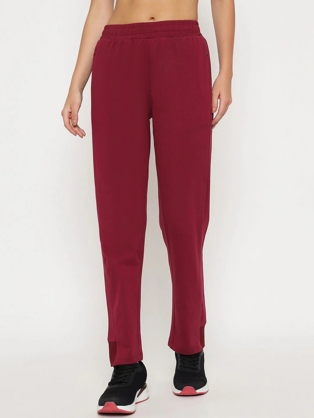 mSECRET Straight Fit Wine Red Cotton Blend Track Bottom