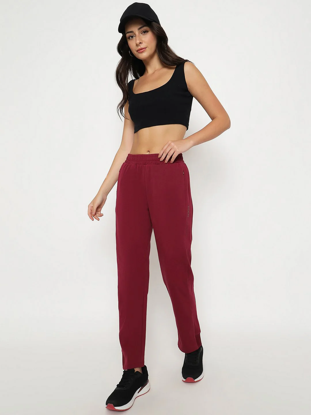 mSECRET Straight Fit Wine Red Cotton Blend Track Bottom - Image 2