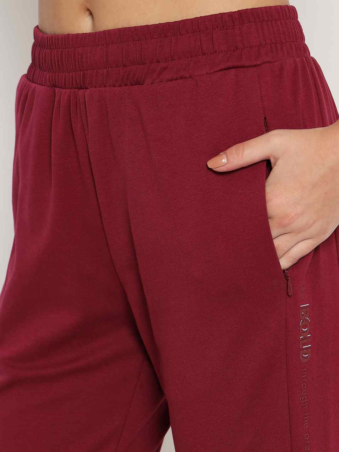 mSECRET Straight Fit Wine Red Cotton Blend Track Bottom - Image 6