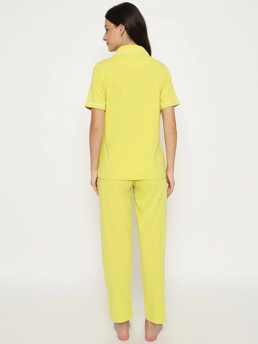 mSECRET Embossed Top and Bottom Lime Yellow Cotton Night Suit - Image 6