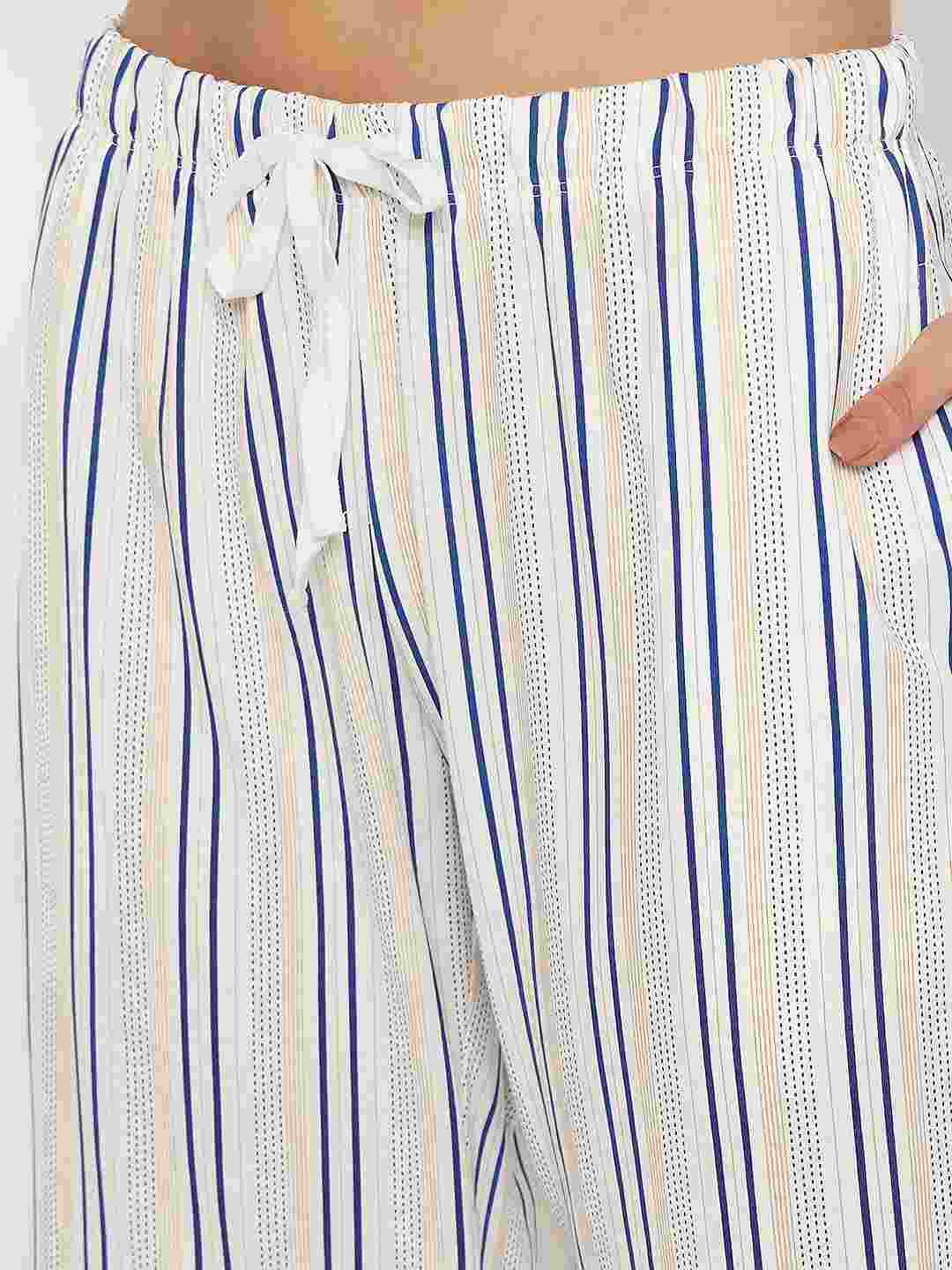 mSECRET Striped Top and Bottom Off-White Cotton Night Suit - Image 7