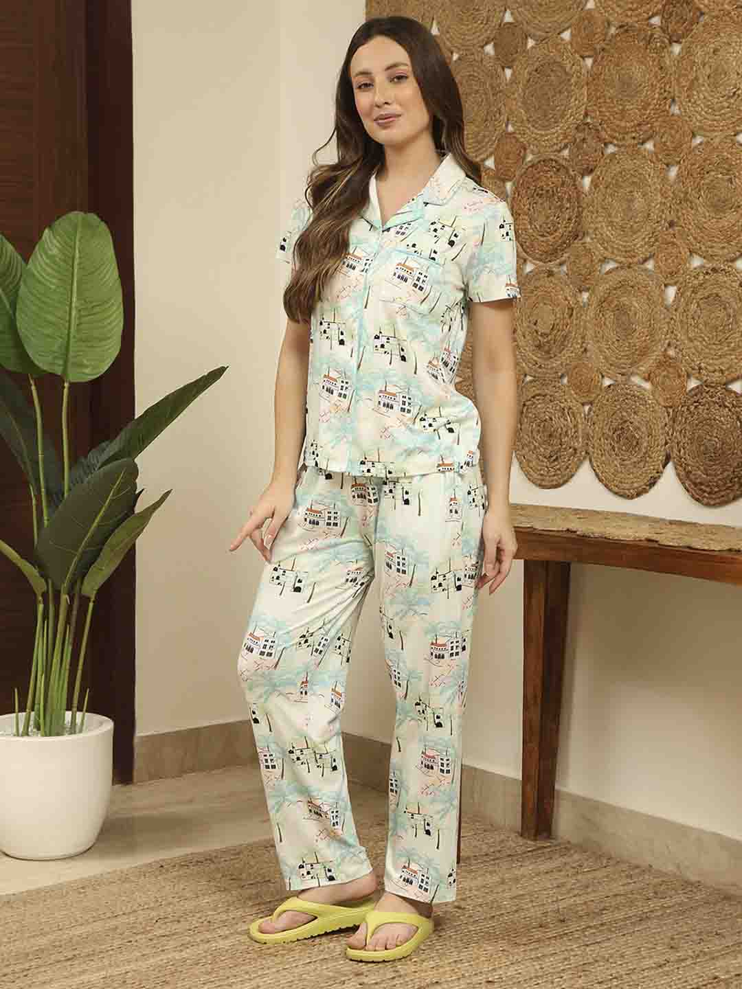 mSECRET All Over Print Top and Bottom Mint Green Night Suit - Image 4