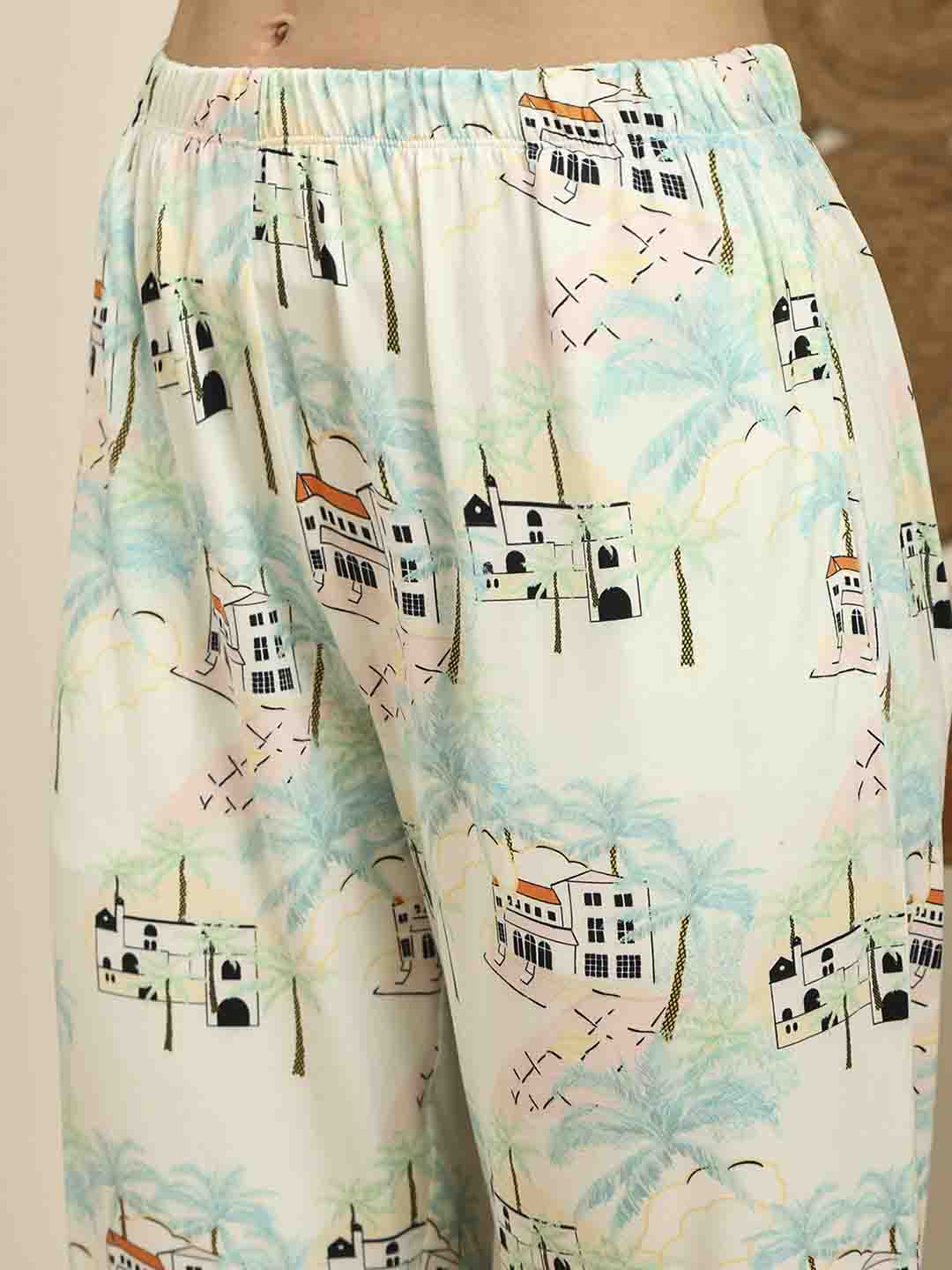 mSECRET All Over Print Top and Bottom Mint Green Night Suit - Image 6