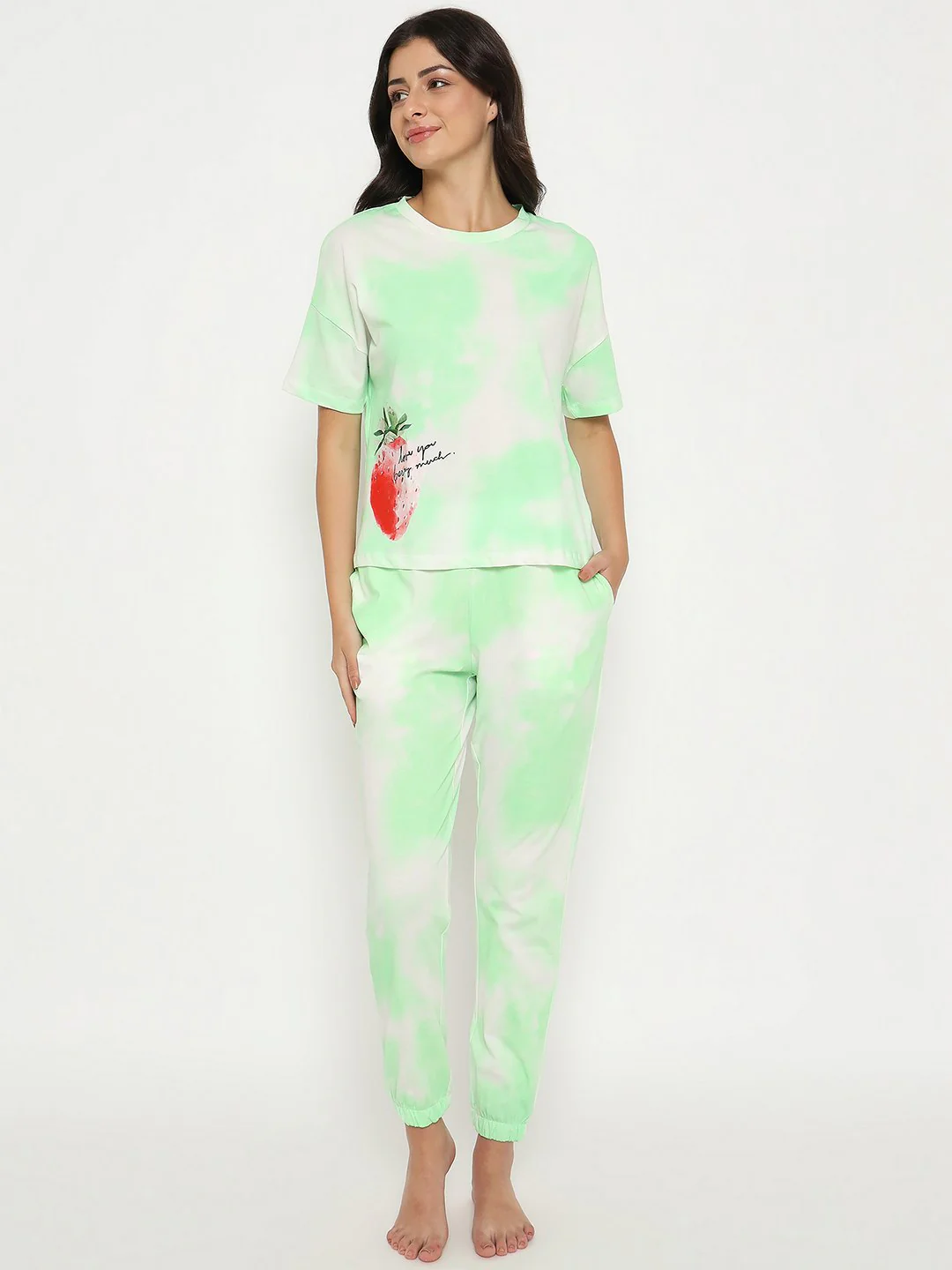 mSECRET Tie and Dye Top and Bottom Printed Green Night Suit - Image 3