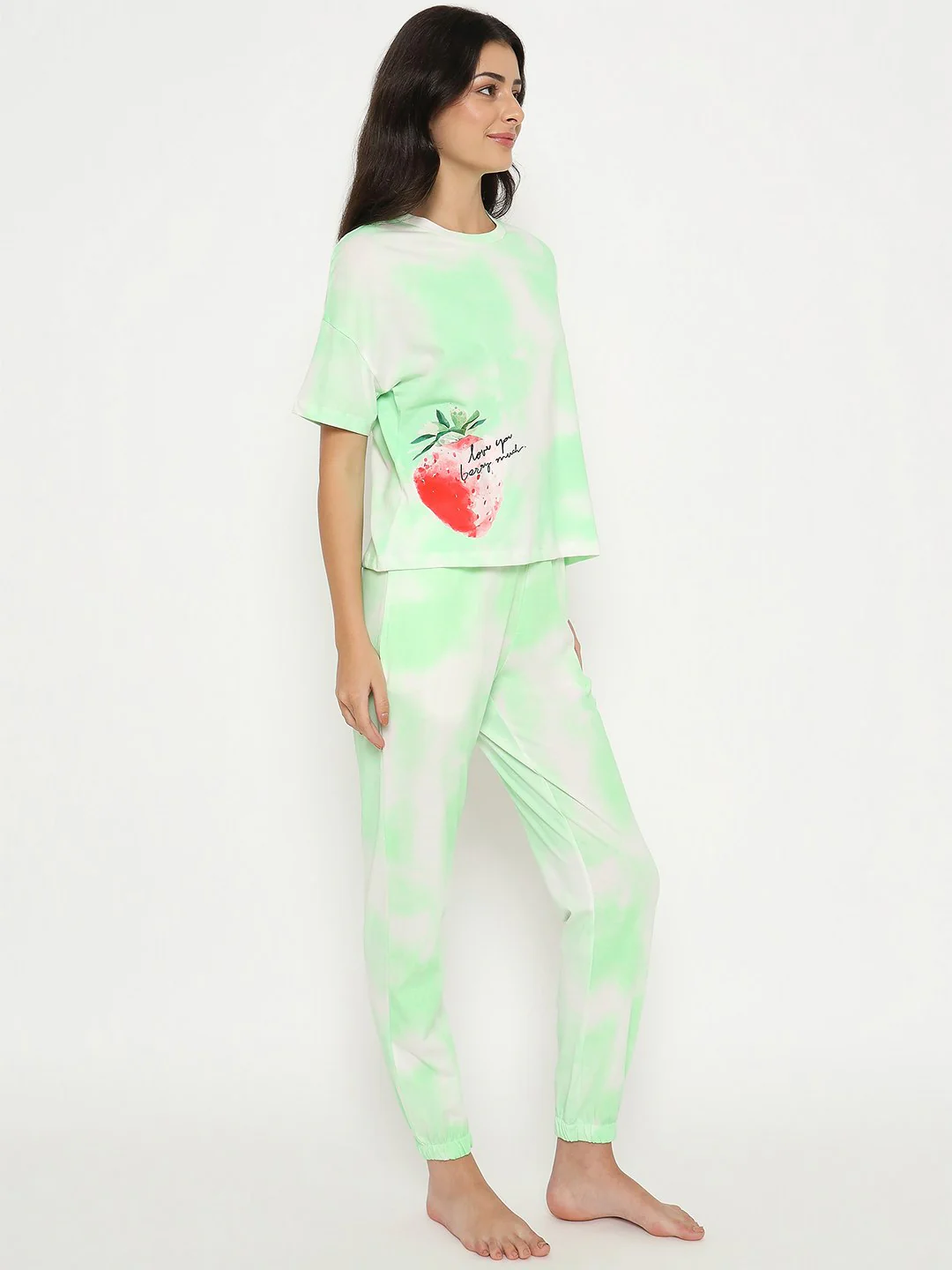 mSECRET Tie and Dye Top and Bottom Printed Green Night Suit - Image 4