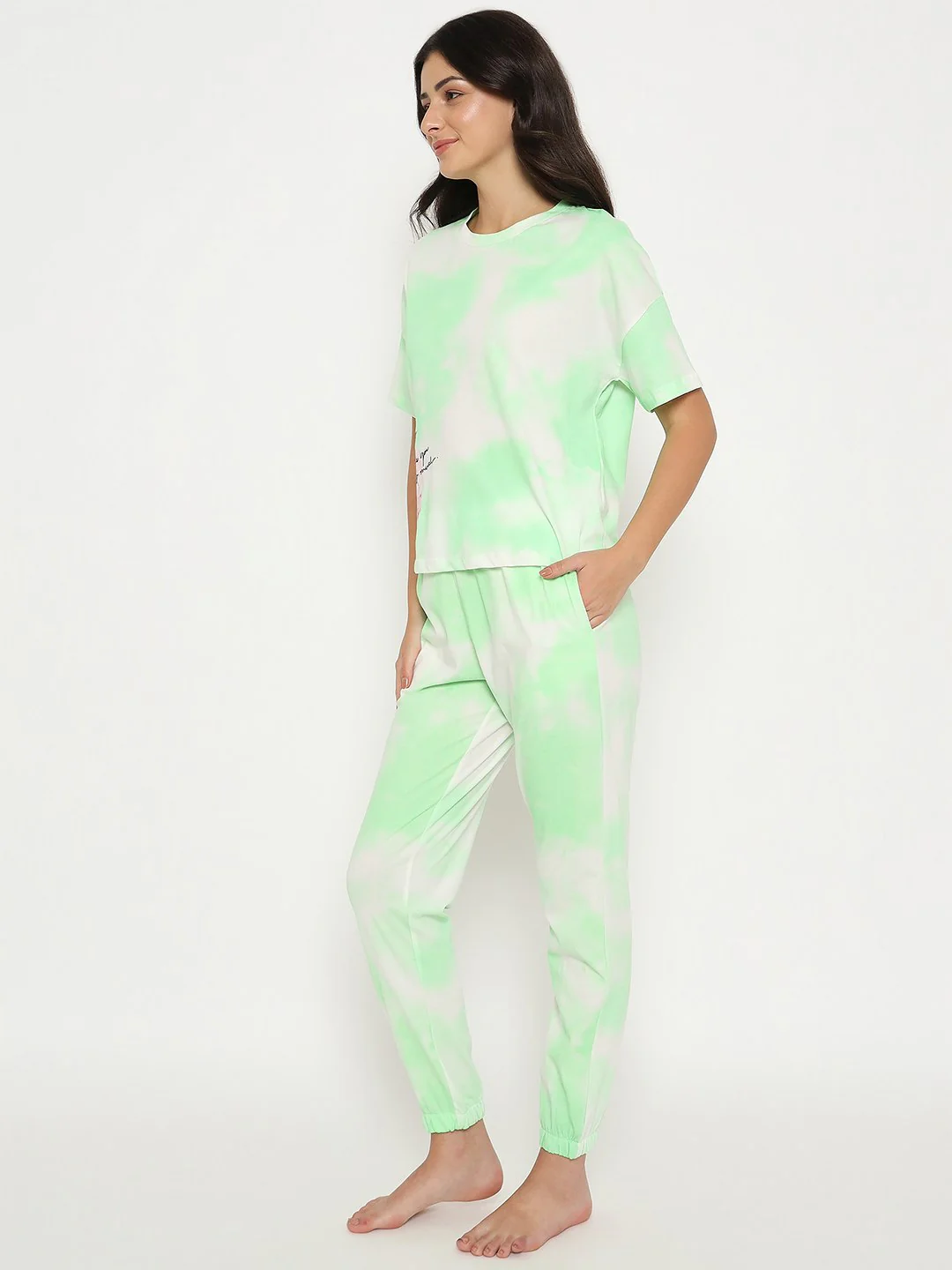 mSECRET Tie and Dye Top and Bottom Printed Green Night Suit - Image 5