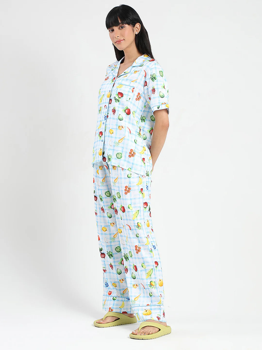 mSECRET Graphic Print Chequered Top and Bottoms Blue Nightsuit - Image 5