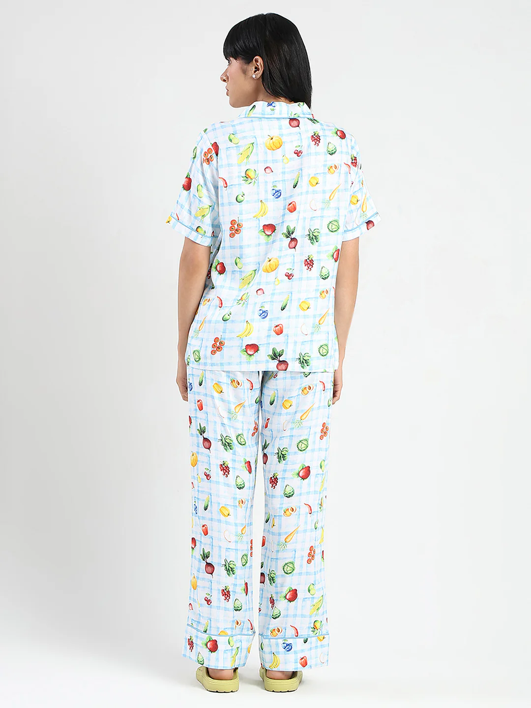 mSECRET Graphic Print Chequered Top and Bottoms Blue Nightsuit - Image 6
