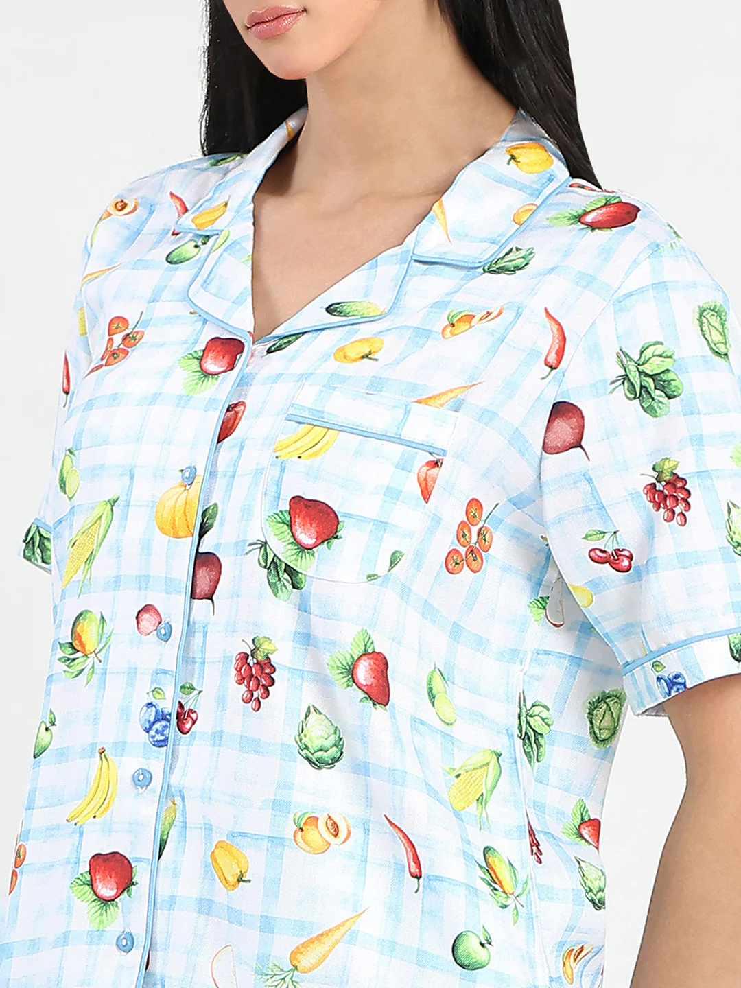 mSECRET Graphic Print Chequered Top and Bottoms Blue Nightsuit - Image 8