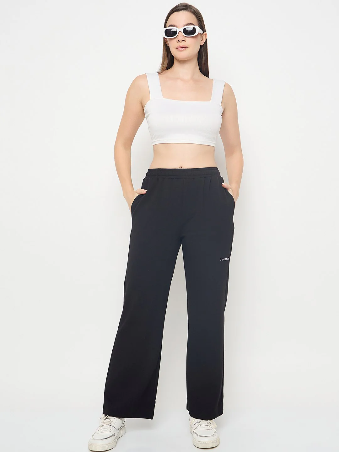 mSECRET Pleated Wide Leg Cotton Blend Black Track Bottoms - Image 2