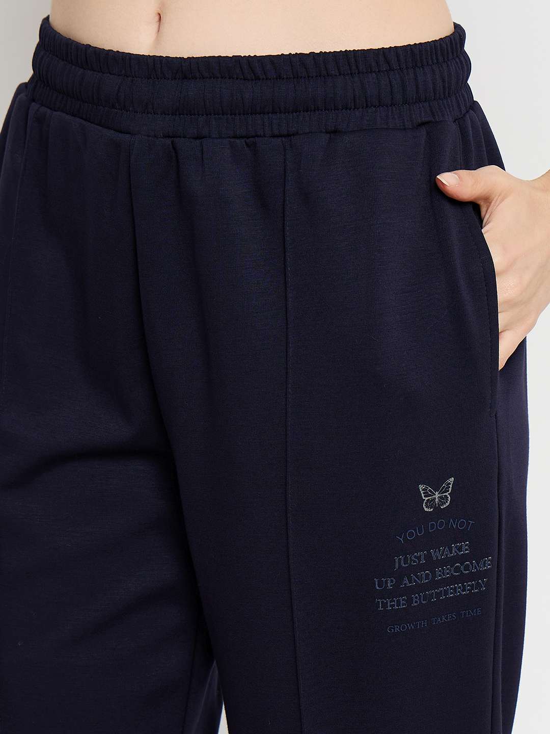 mSECRET Print Detailed Navy Blue Tapered Track Bottoms - Image 7