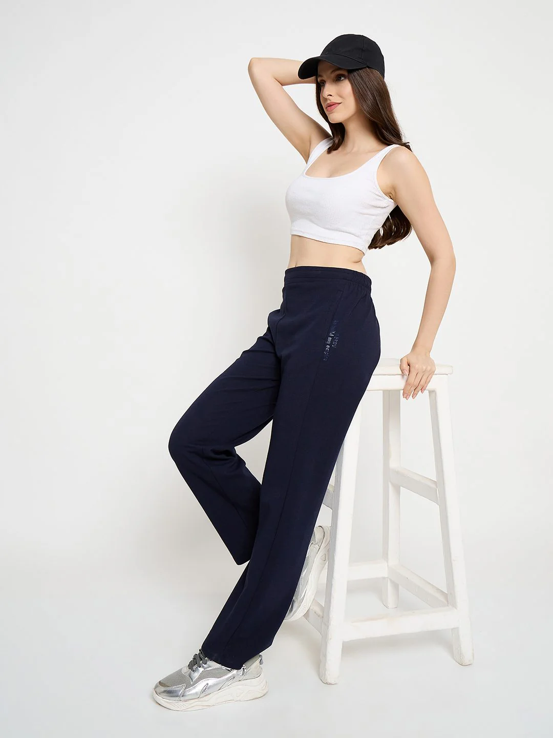 mSECRET Cotton Blend Navy Blue Straight Track Bottoms - Image 2