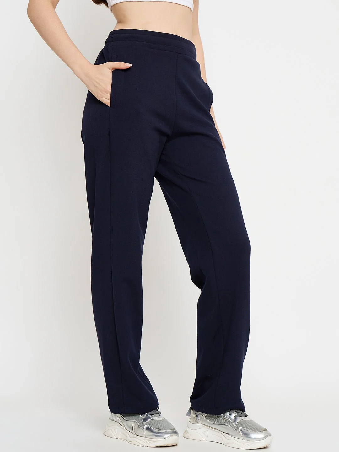 mSECRET Cotton Blend Navy Blue Straight Track Bottoms - Image 4
