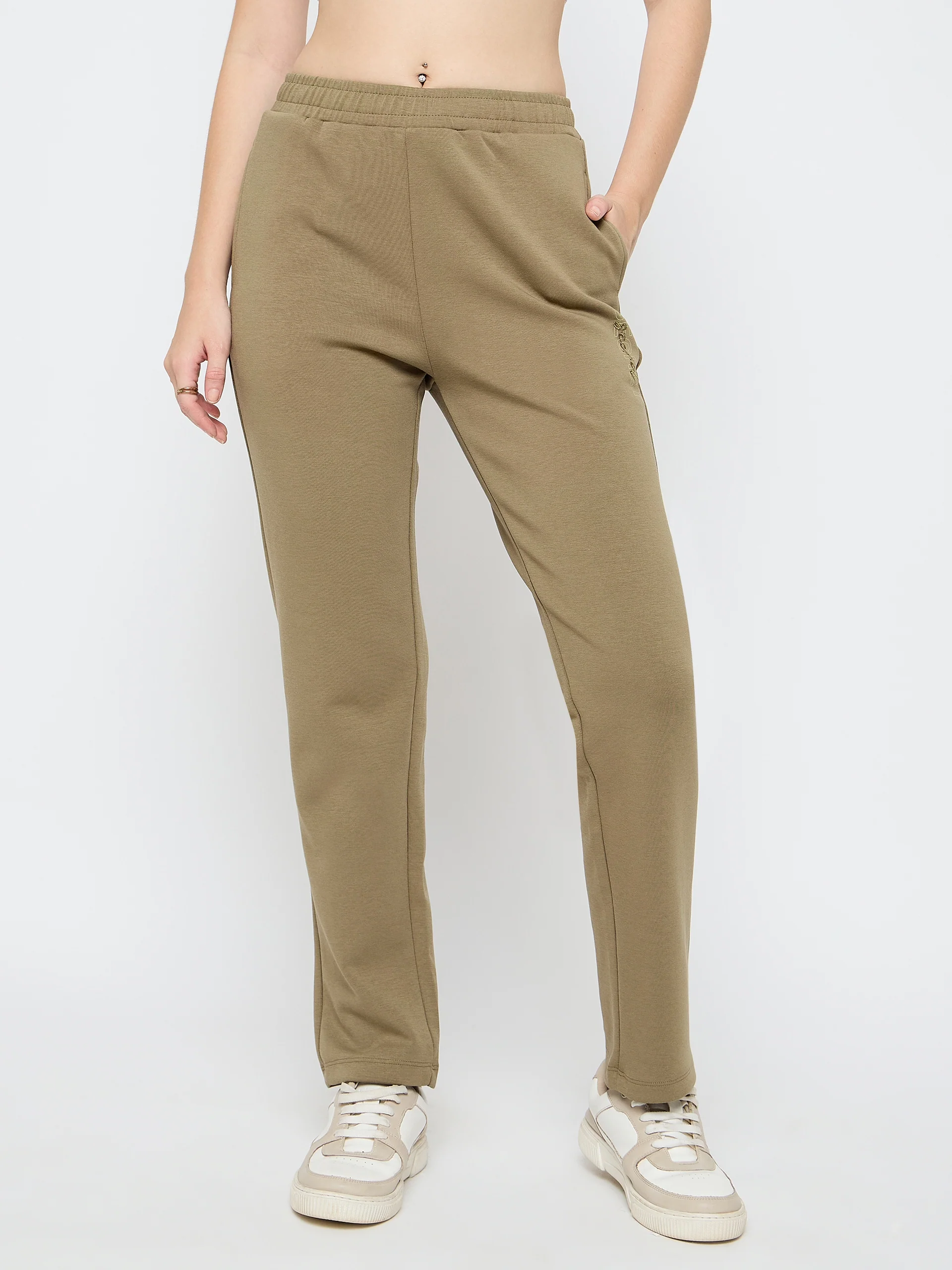 mSECRET Straight Fit Olive Green Rayon Blend Track Bottoms