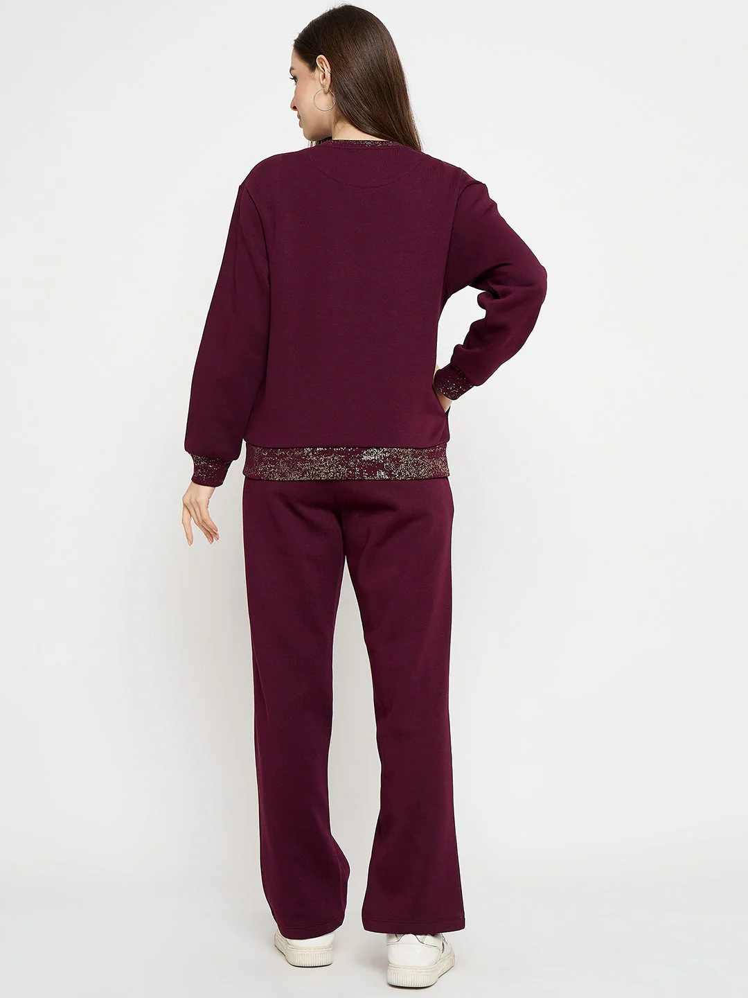 mSECRET Typography Print Sweatshirt and Straight Bottoms Plum Night Suit - Image 6
