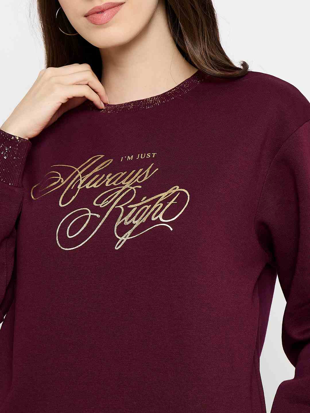 mSECRET Typography Print Sweatshirt and Straight Bottoms Plum Night Suit - Image 8